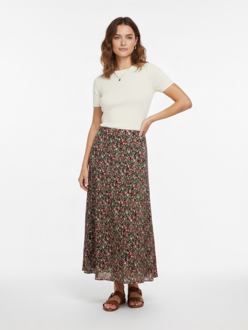 Vintage Notches Reversible Floral Midi Skirt 90s Cottagecore Size M